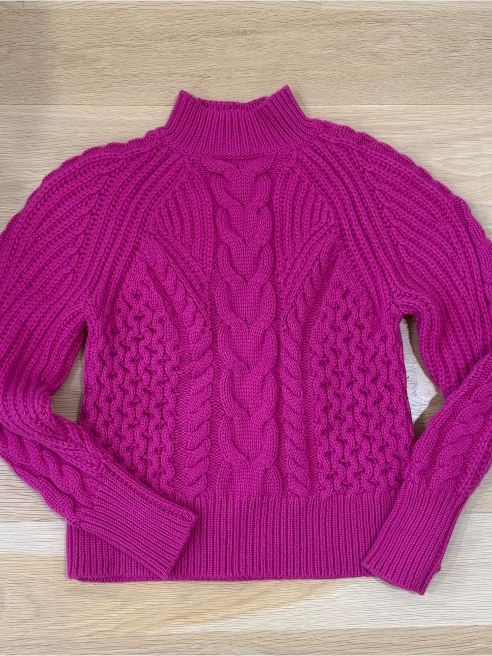 Banana Republic 100% Cashmere Cable Knit Mock Neck Sweater - Bright Pink XS